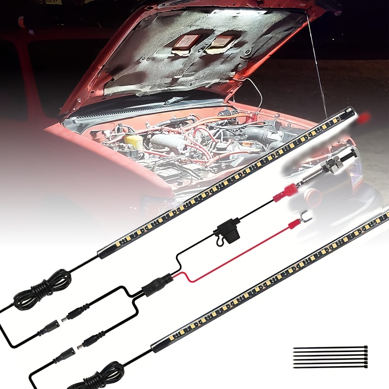 TEMU 2pcs 12v Car Engine Hood Led Light Kit - 46 Led Car Light Strips For Engine Hood Operation And Maintenance, Suitable For All Vehicle Models. A