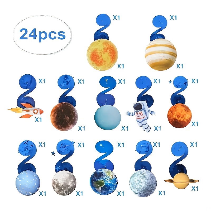 Image of 24pcs Outer Space Celebration Decoration Kit - Perfect For Birthdays And Holidays, Made Of Pvc, Halloween Decorations & Christmas Decorations