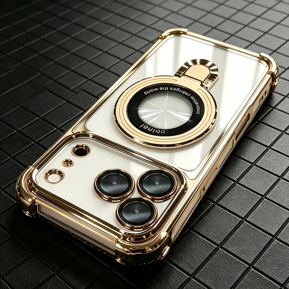 TEMU Phone Case - Luxurious Electroplated Magnetic Phone Case, Compatible With Iphone 18 Pro Max/18 Pro, Built-in Stand And Camera Lens Protection,