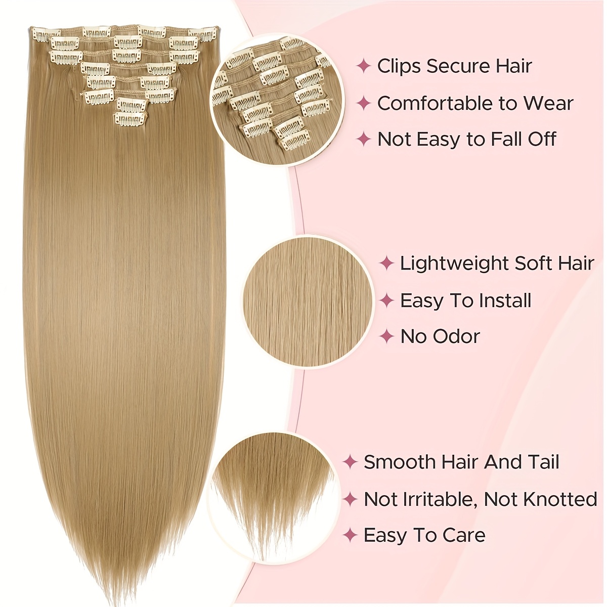   hair hair extensions clip in 8pcs 18 clips synthetic fiber seamless 23 long straight   details 1