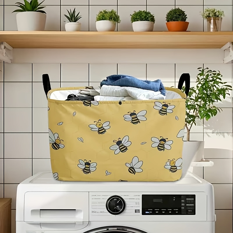TEMU 1pc, Dokriy, Cute Foldable Storage Bin With Handle, Large Capacity Home Organizer For Closet, Laundry, Bedroom, Shelf Baskets