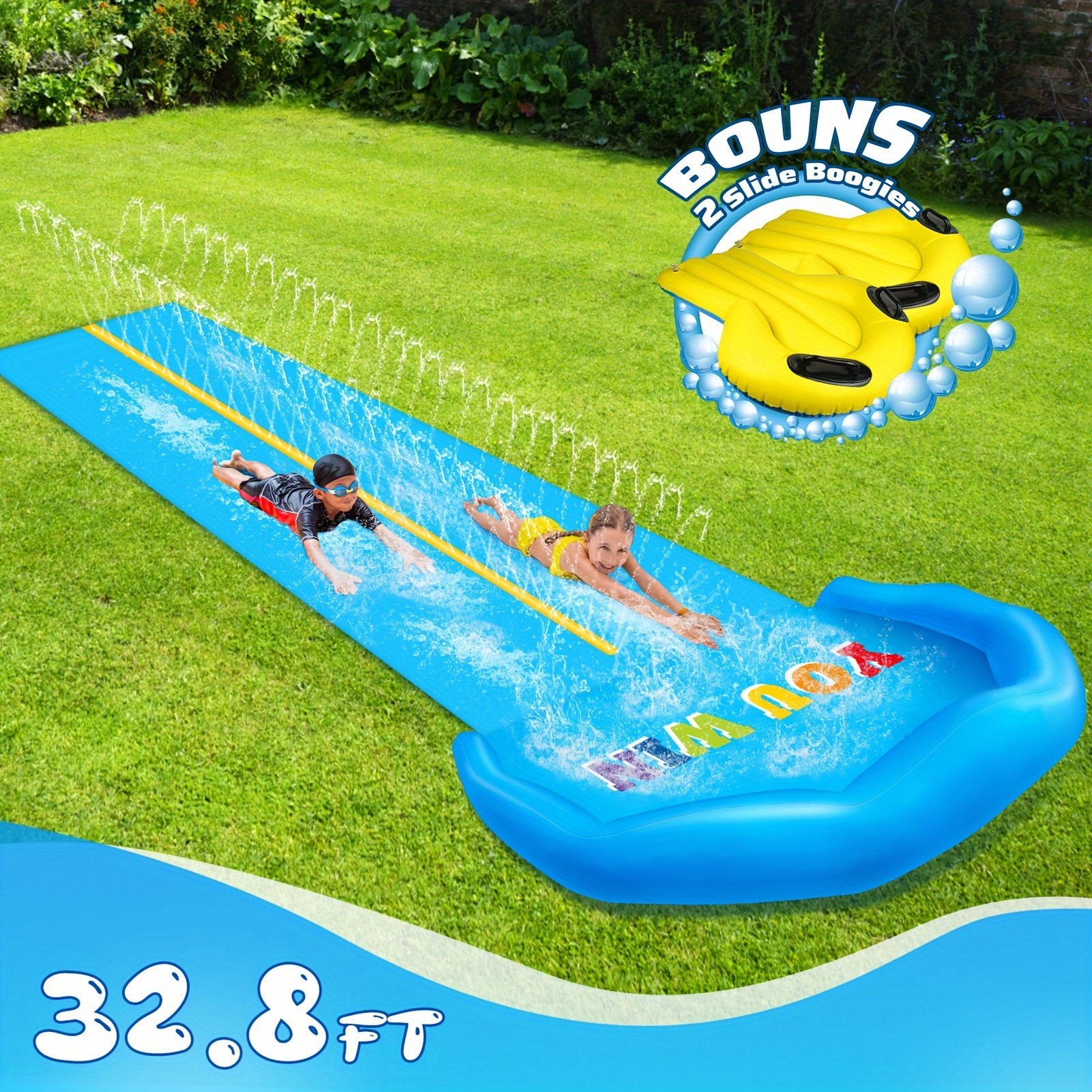 10m extra long water slide 32 8ft inflatable splash water slip with 2 racing lanes and 2 body boards for kids boys girls adults outdoor summer water toys details 1