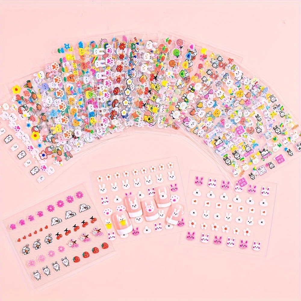 TEMU 30 Sets Of Bunny Nail Stickers, Flower Cartoon Mixed Nail Stickers