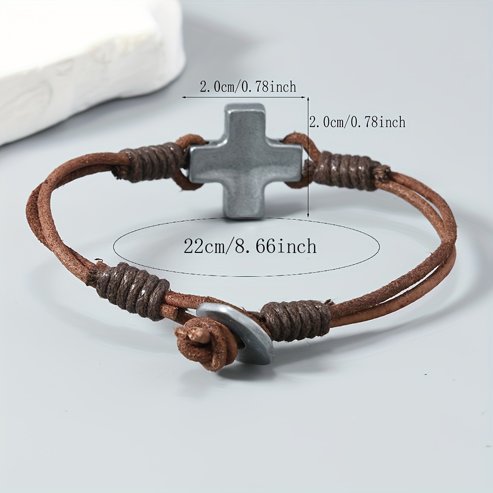 Men's Vintage Handwoven Cross Genuine Leather Bracelet