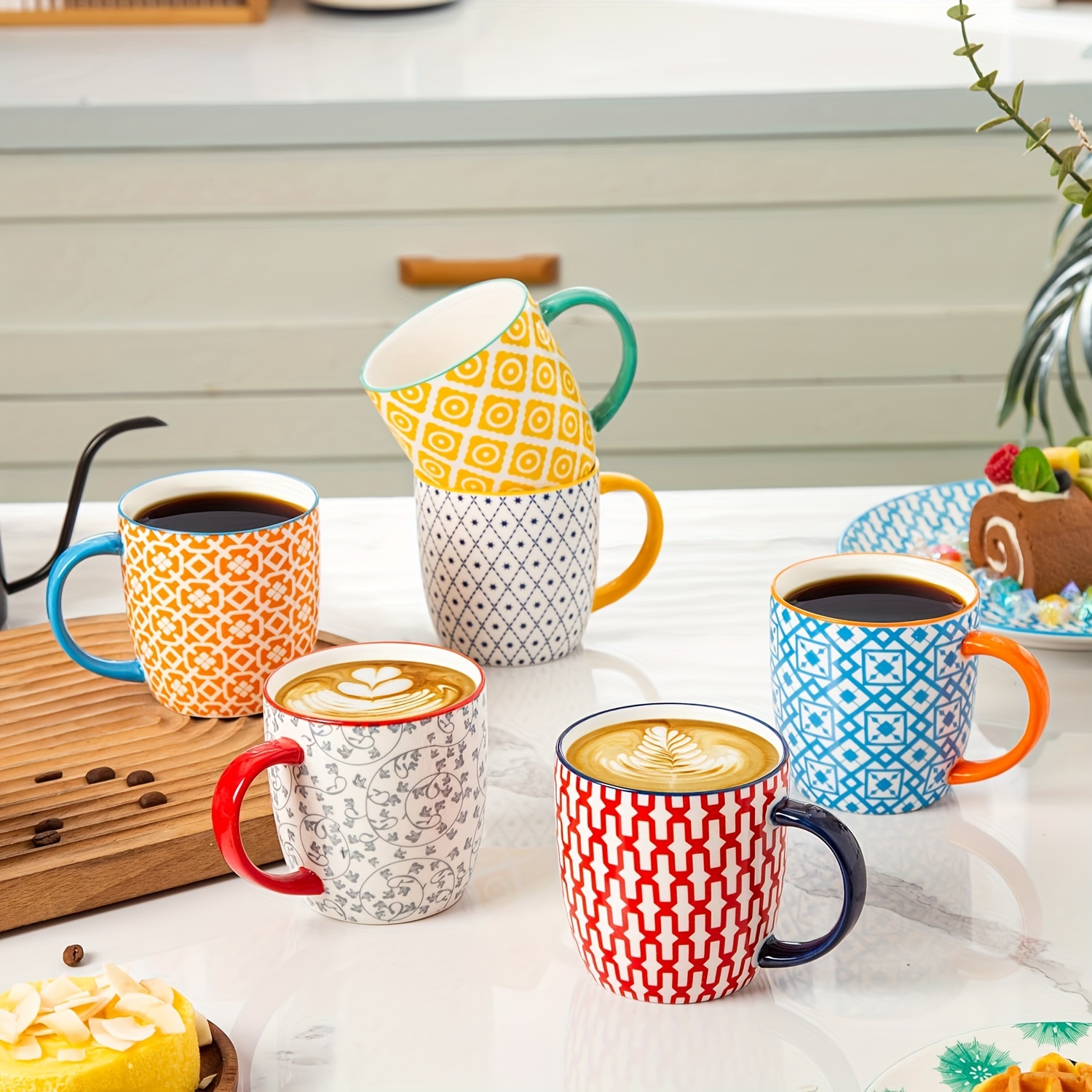 TEMU 12 Oz Ceramic Coffee Mug Set - Small Coffee Mugs - 16 Oz Mugs - Large Mugs - With Handle, Suitable For Latte Coffee Tea Cappuccino Tea Milk -