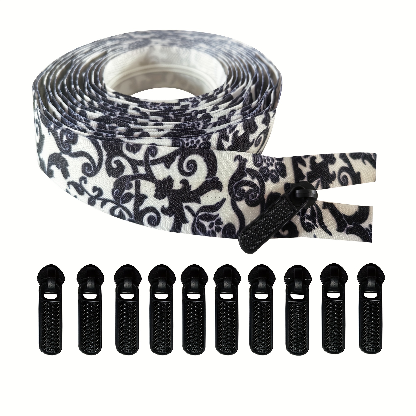 TEMU Nylon Zipper 177.16 Inches, Printed Zipper, Heat Printed Zipper, Comes With 10 Zipper Heads, Duvet And Pillowcase Repair Zipper Handmade Zipper,