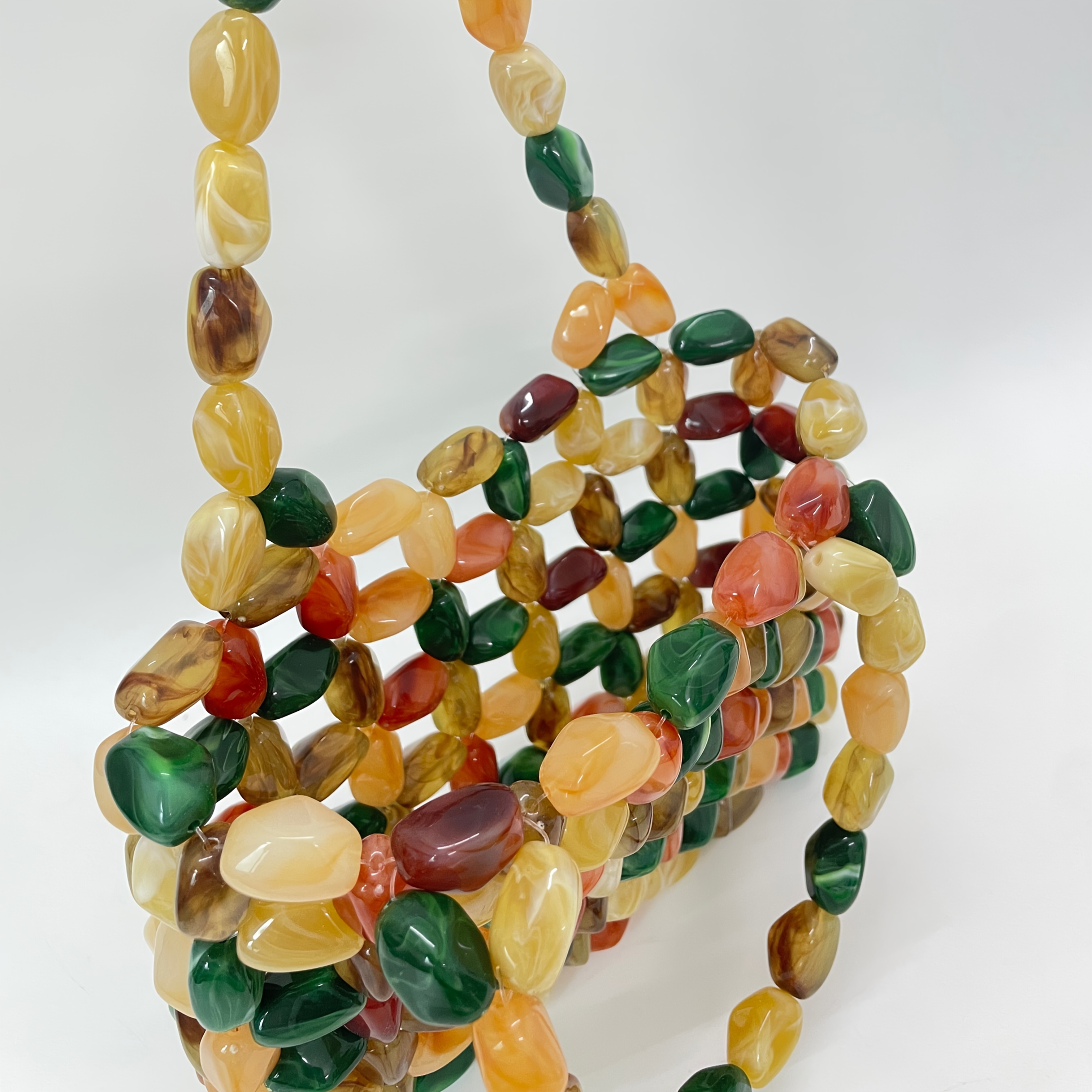 Women'S Vintage Beaded Handbag - Elegant Open Top Purse with Beads in Green, Brown, Golden, Black, White, - Lightweight Acrylic Clutch for Wedding, Party, Everyday - No Closure Needed, Easy-Clean Maintenance, Party Accessory, Retro Aesthetic, Durable Construction, Fashion Accessory, Bridal Accessory, Beaded Bag, Beaded Purse