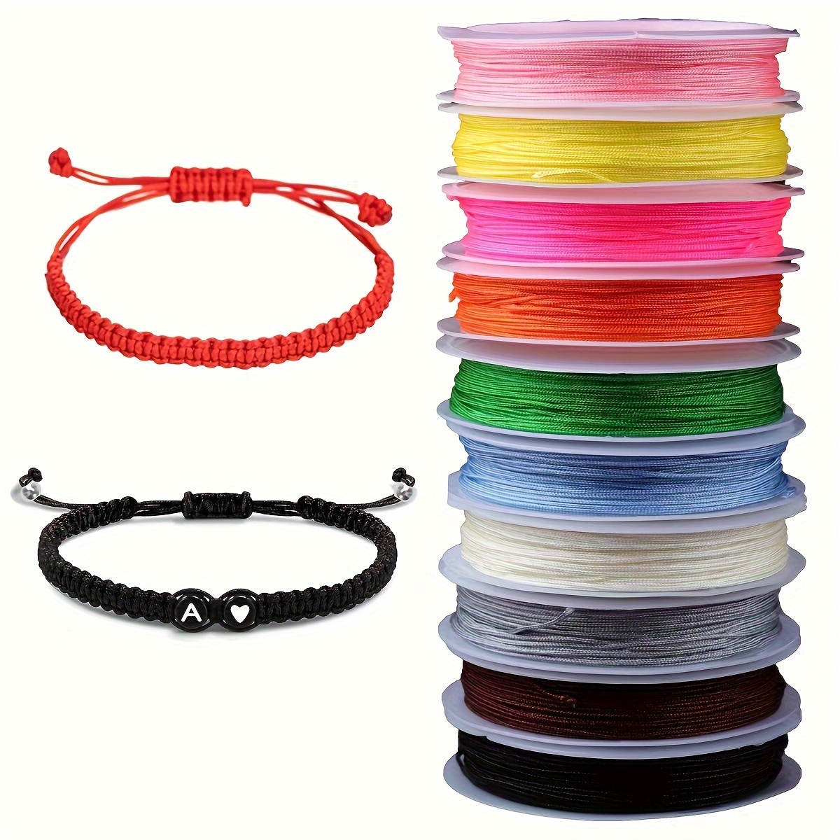 

10 Rouleaux de Cordon de Perles en Polyester 1,0 mm Épais, 10m , Corde de Multicolore Inélastique pour DIY Bracelet, Collier, Cheville de Craft - Fournitures de Bijoux Inextensibles pour Couples et