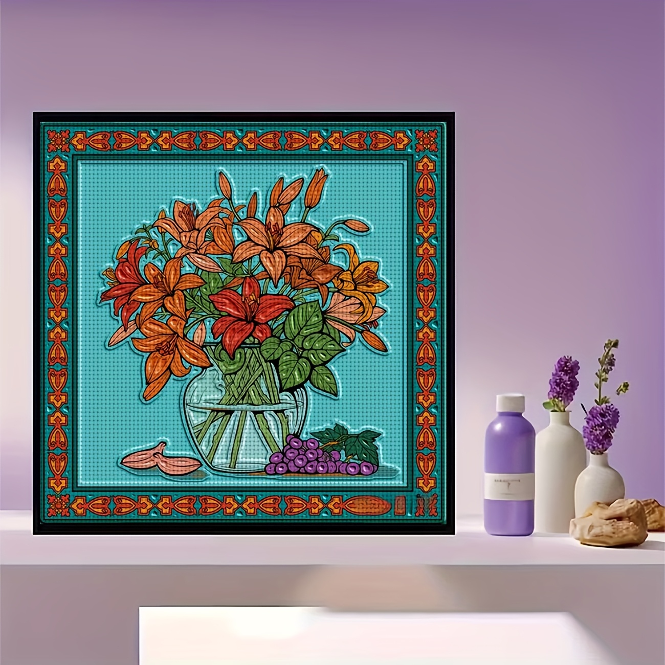Printed DIY Cross Stitch Kit, Lilies in a Vase