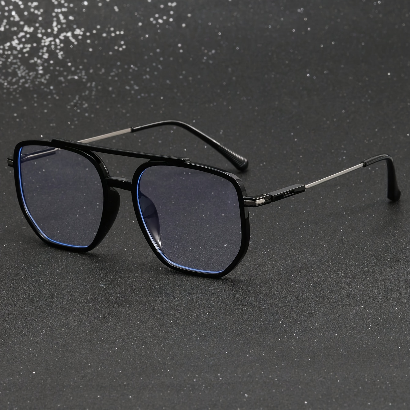 TEMU 1pc Black Retro Glasses, Fashionable Square Frame, Versatile College Style, Cool And Handsome, Anti-blue Light Glasses