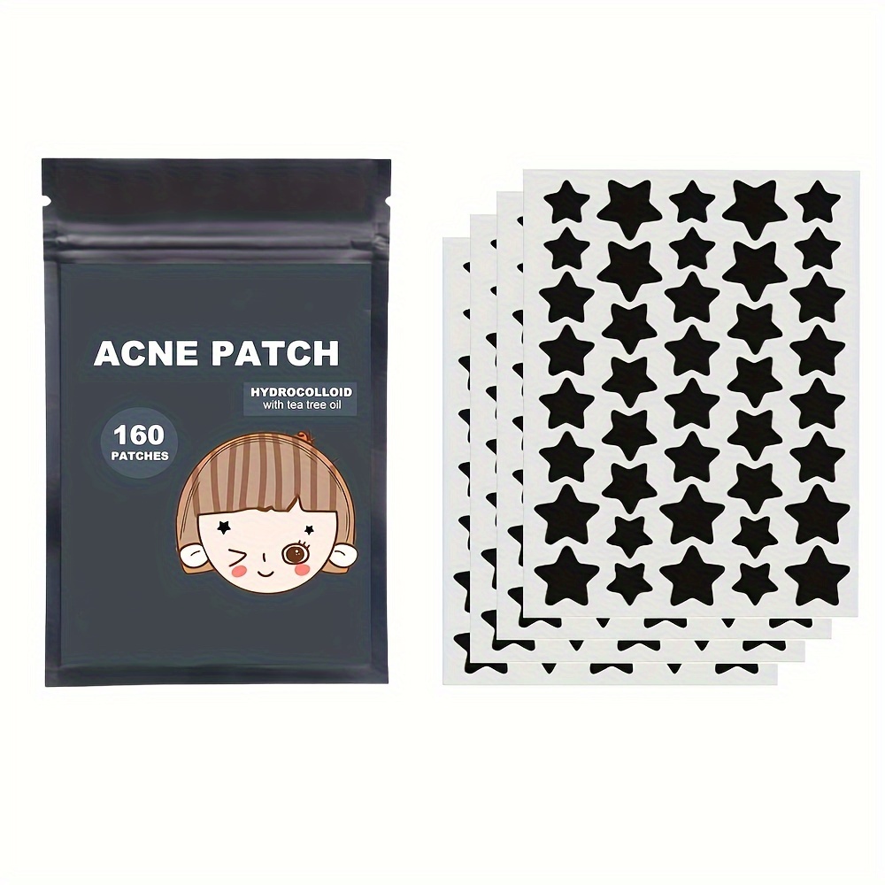 Acne Patch (160/320 Count), Star Shape Black Pimple Patches, Skin-safe, Waterproof, Blemish Cover, Facial Care Product