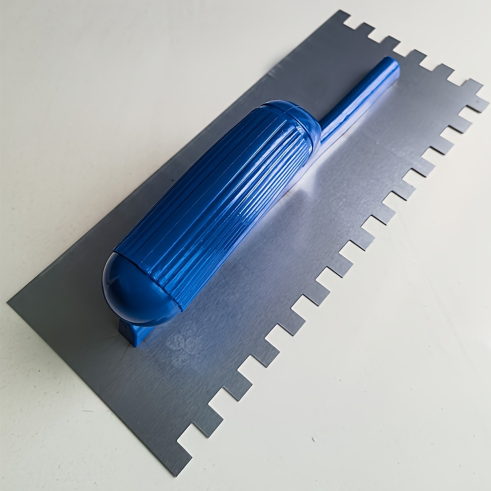 Image of 1pc Tinpec Ergonomic Blue Handle Squared Notch Tile And Flooring Trowel - 1/4” X 1/4” Stainless Steel Blade For /mastic Application - 11” X 4 3/4” Total Length - Ideal For Tiling And Flooring Projects