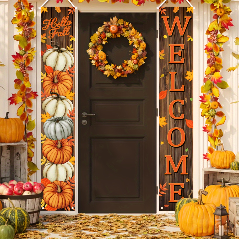 

Autumn Thanksgiving Welcome Door Banner - 180cm X 30cm/70.8in X 11.8in - Pumpkin Theme Polyester Banner - Suitable For Indoor And Outdoor Decorations