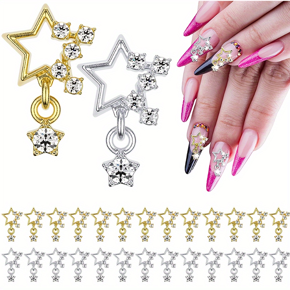 

10pcs Sparkling Charms With Rhinestones - Alloy, 3d Pendant Design For Diy Manicure & Salon Use,