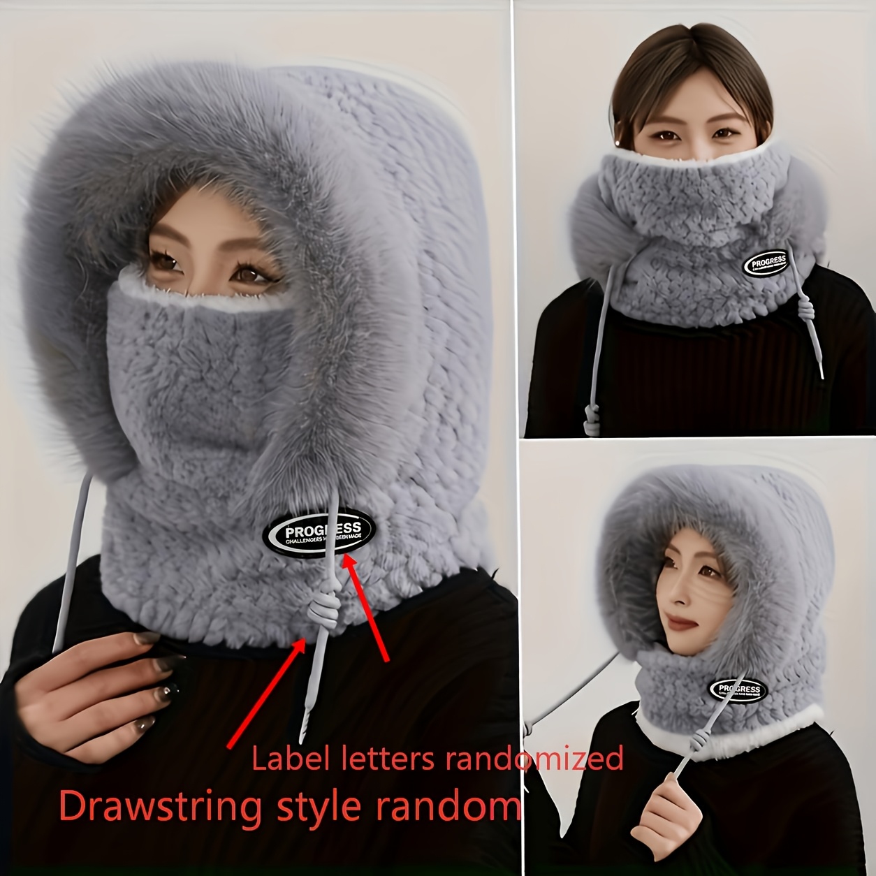 TEMU Women's 3-in-1 Scarf Mask Riding Hat, Thick Plush Fabric, Neck , Outdoor Travel, Windproof Ear Protection, Winter Women's Hat, Winter Warm Hat,