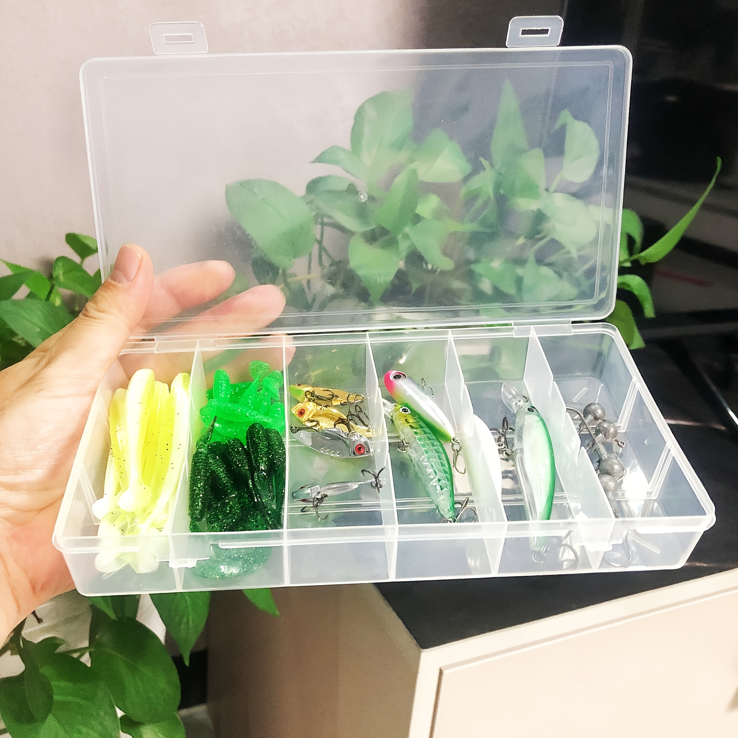 TEMU 6 Transparent Plastic Fishing Gear Box, Rectangular Fishing Gear, Packaging Box, Durable Pp Beads, Jewelry, Sewing Supplies, Fishing Tools And
