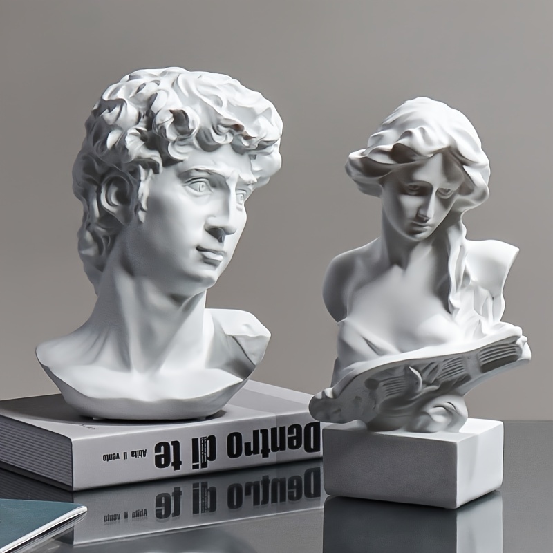 elegante europäische stil klaviermädchen & david statue - harzkunstskulptur für die heimdekoration,   für wohnzimmer, bücherregal, tv-ständer und als geschenkidee