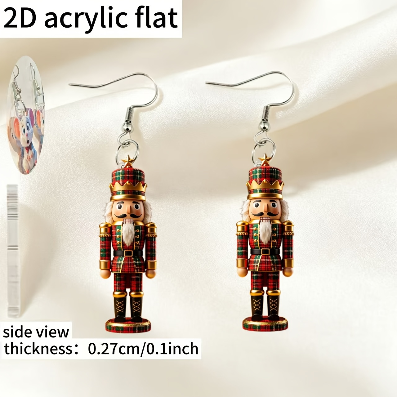 2D Acrylic Christmas Nutcracker Pendant DIY Earrings