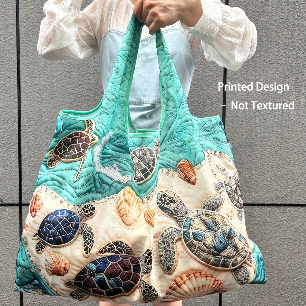 2d Flat Fashion Oil Painting Turtle Print Large Nylon Shopping Bag Durable Grocery Bag Women's Tote Bag Shoulder Bag Beach Camping Bag