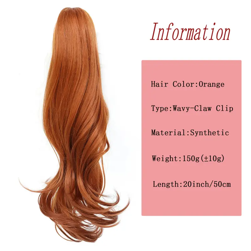 1pc womens 20 inch long orange body clip ponytail extension synthetic hairpiece for details 3