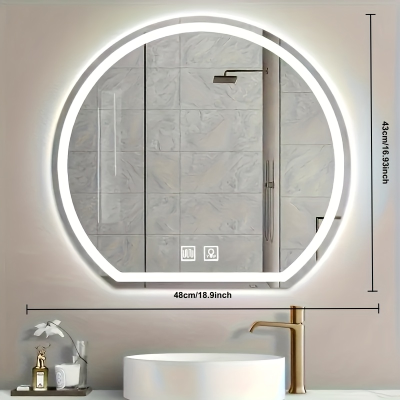 TEMU Design d'interni con specchietto da trucco smart montato a parete semicircolare, completo di touch, illuminazione e funzione antiappannamento -