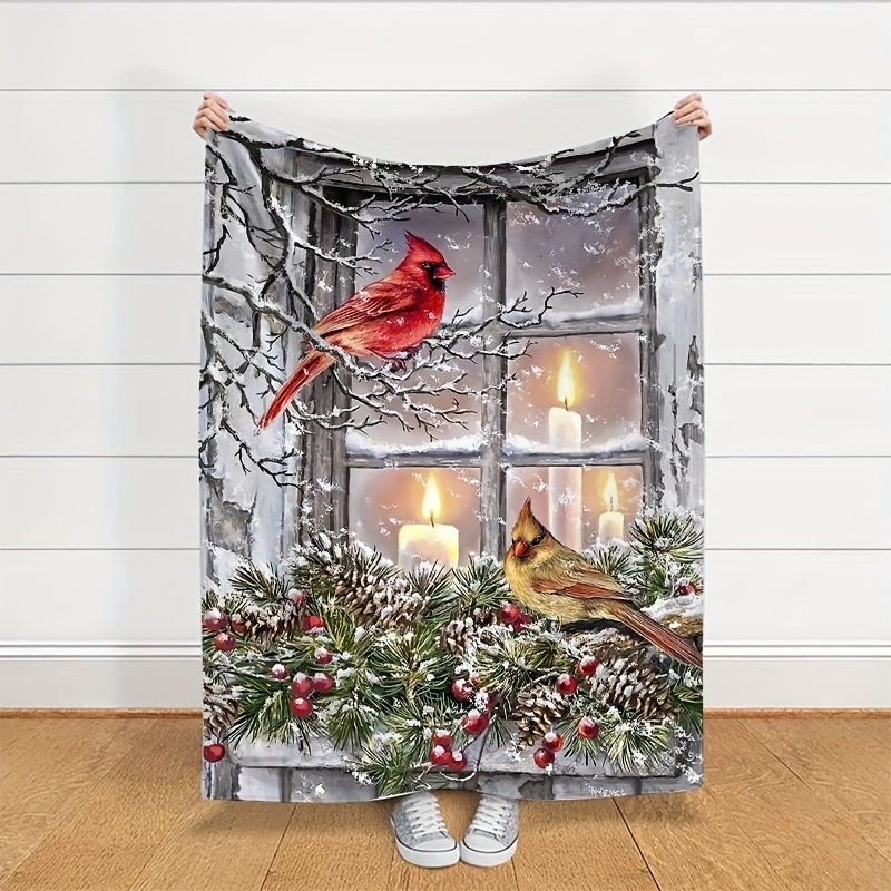 

Winter And Candle Window Scene Flannel Throw Blanket – Cozy Multipurpose Digital Printed Polyester Knit Blanket For Sofa, Bed, Office, And Travel – Soft Lightweight Warm Christmas Themed Blanket