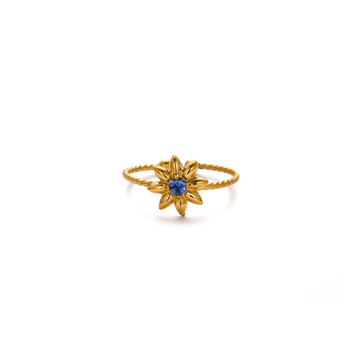 TEMU 1 Stainless Steel Ring Inlaid With Blue Synthetic Zirconia Sunflower Opening, Small And Exquisite Bohemian Style Jewelry, Suitable For Vacation,