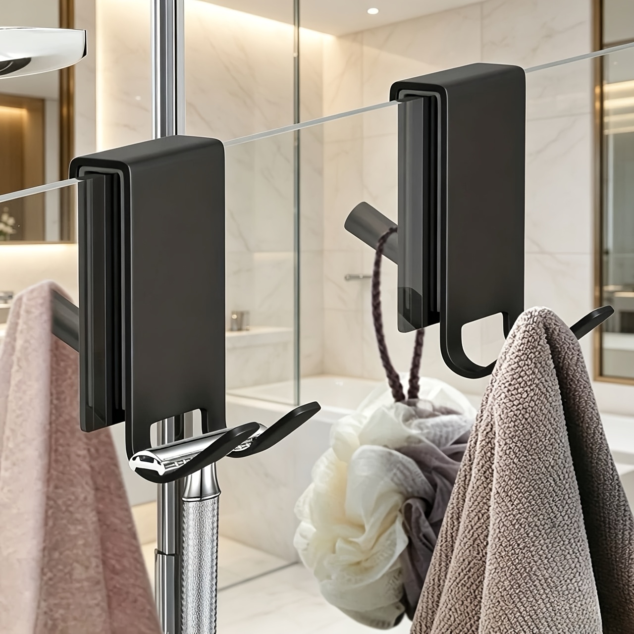 TEMU Lot de 2 crochets en acier inoxydable pour porte de douche, crochets auxiliaires de salle de bain, crochets de rangement , style moderne