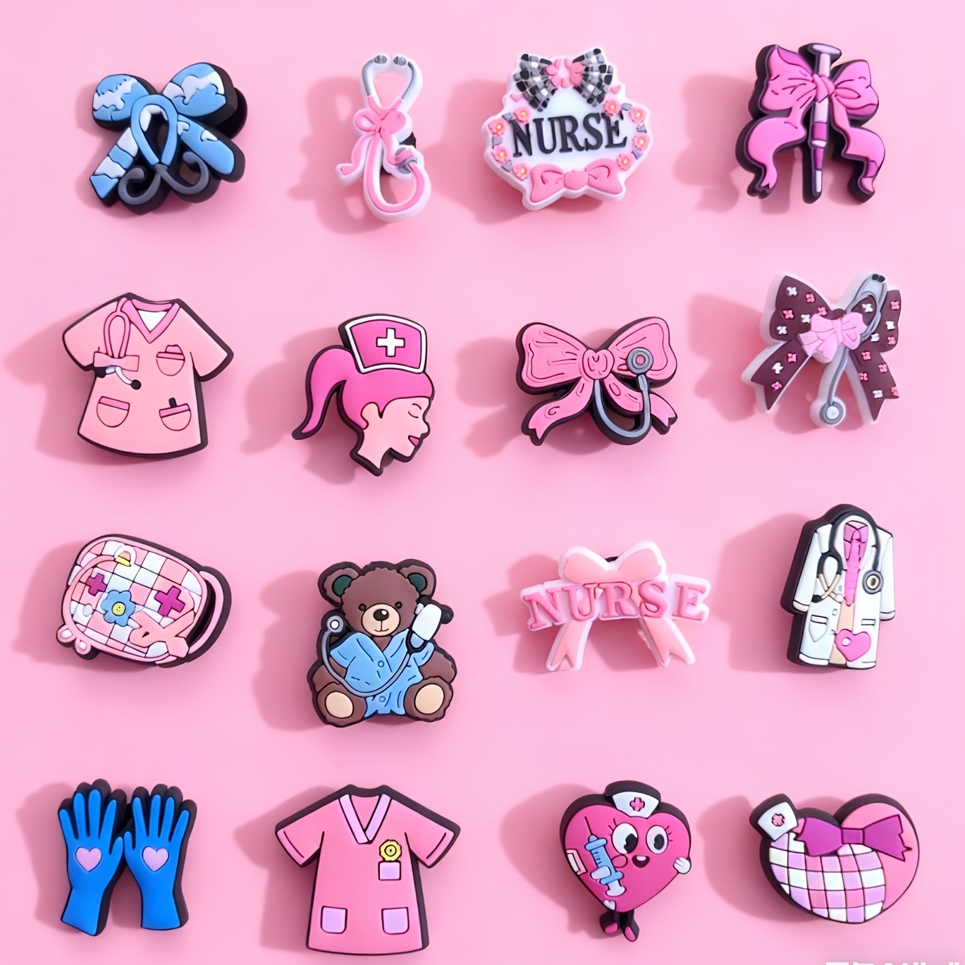 Image of 16pcs Nurse Theme Shoe Charms, Bow Shoe Accessories, Ideal For Birthday, Valentine's Day, Christmas Gifts