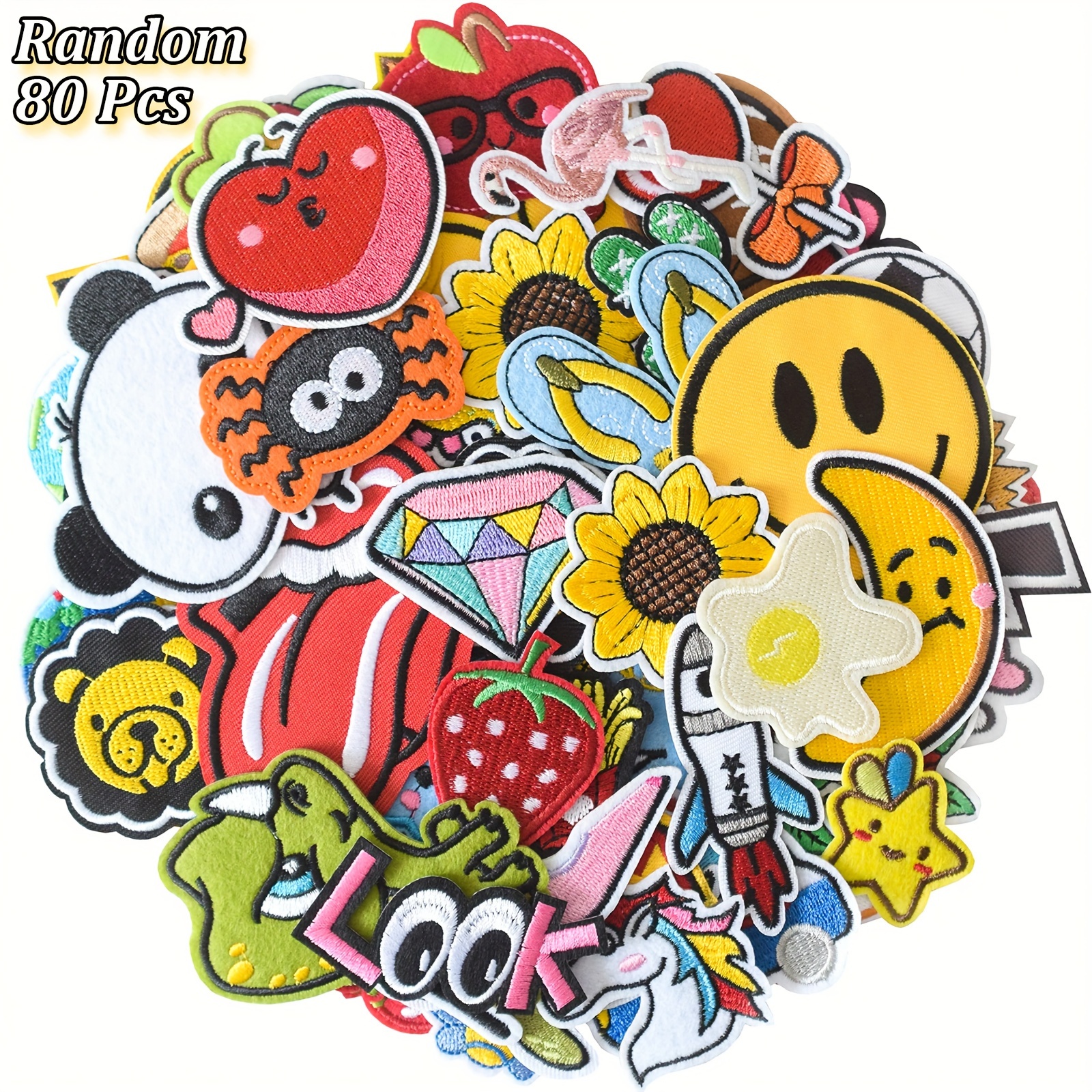 

80 Pcs Mixed Color Embroidered Patches Assortment, Iron-on/sew-on Appliques For Clothing, Backpacks, Jeans, Hats - Diverse Cute Designs For Diy Projects And Crafts