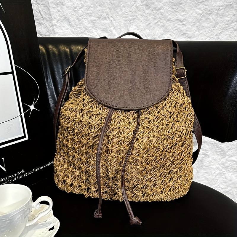 women design casual woven rattan travel bagpack beach - Temu display picture 3