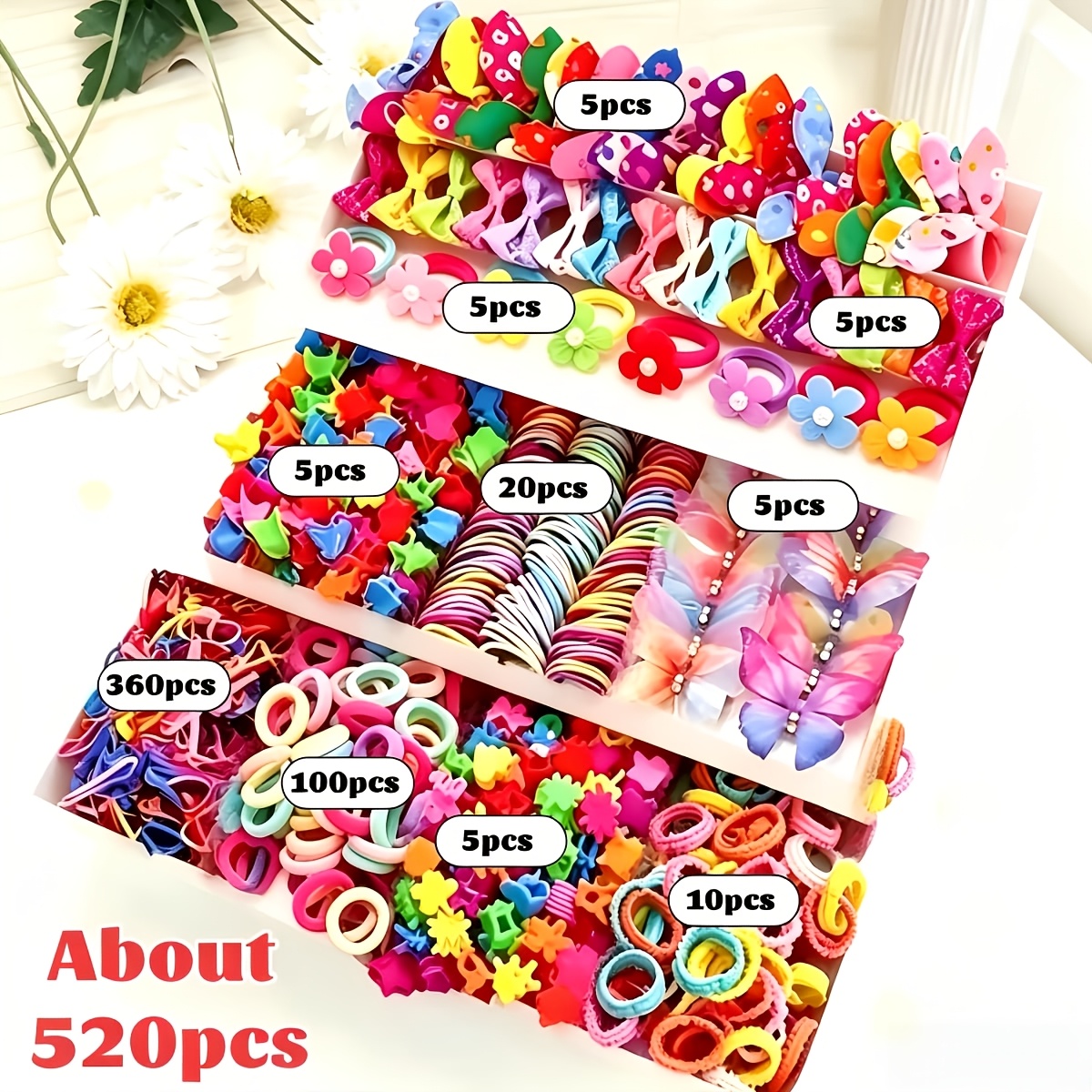 TEMU 520pcs Hair Additions Set, Play House Headband Random Colors, Macaron Dopamine Color Matching. Includes Multiple Styles Of Hair Ties, Fabric