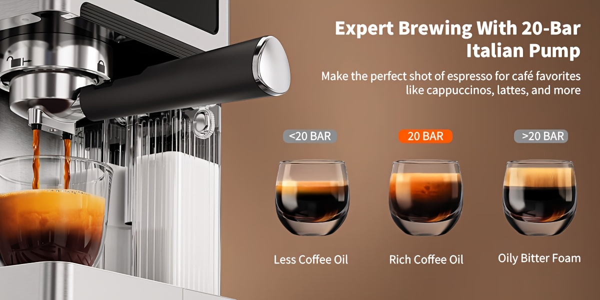 20-Bar 3-in-1 Espresso Machine with Automatic Milk Frother, 1.8L Water Tank, Dual-Boiler Heating for Fast Brewing, LCD Touchscreen, Stainless Steel Construction, Brew Espresso, Cappuccino And Latte.