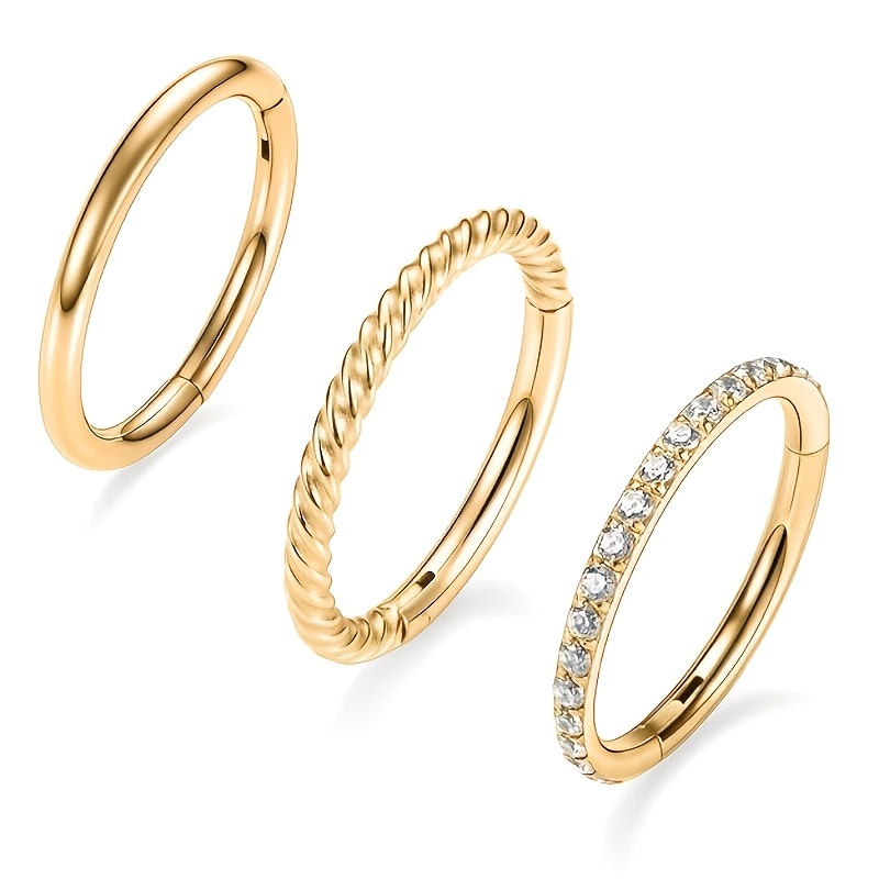 E-shop 3-teiliges elegantes hypoallergenes 316L Edelstahl Hinged Hoop Spiral Daith Rook Tragus Knorpel Piercing Schmuckset