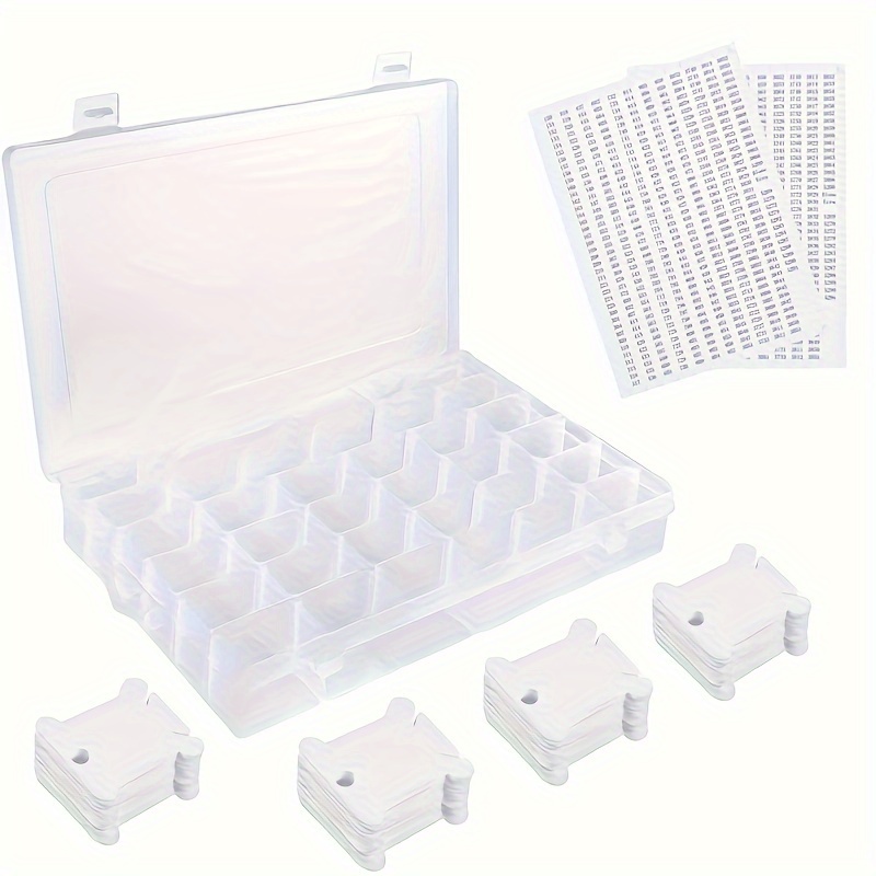 

Embroidery Floss Organizer Box With 60 Plastic Bobbins And 2 Sticker Sheets – 36 Compartment Thread Organizer For Needlework Storage