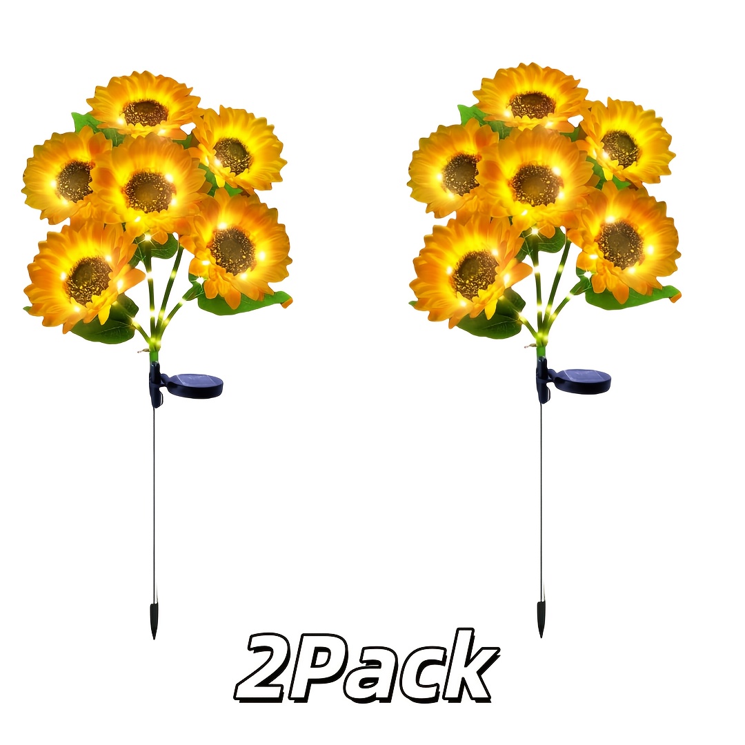 Image of 2pack/4pack Solar Powered Sunflower Garden Lights, Led Outdoor Decor Solar Light Flowers For Yard Patio Ground Lawn Landscape, Decorative Flower Bright Night Outside