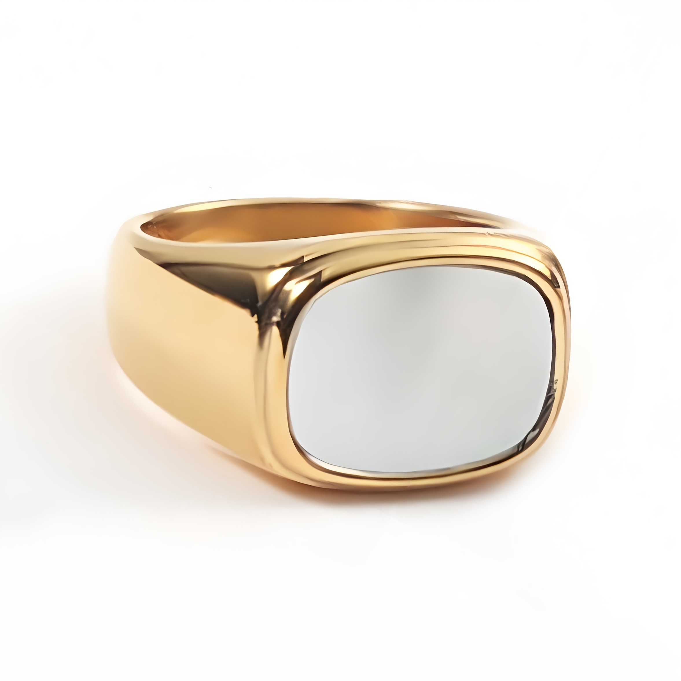 Classic Vintage Stainless Steel Square Two-Tone Ring, Unisex