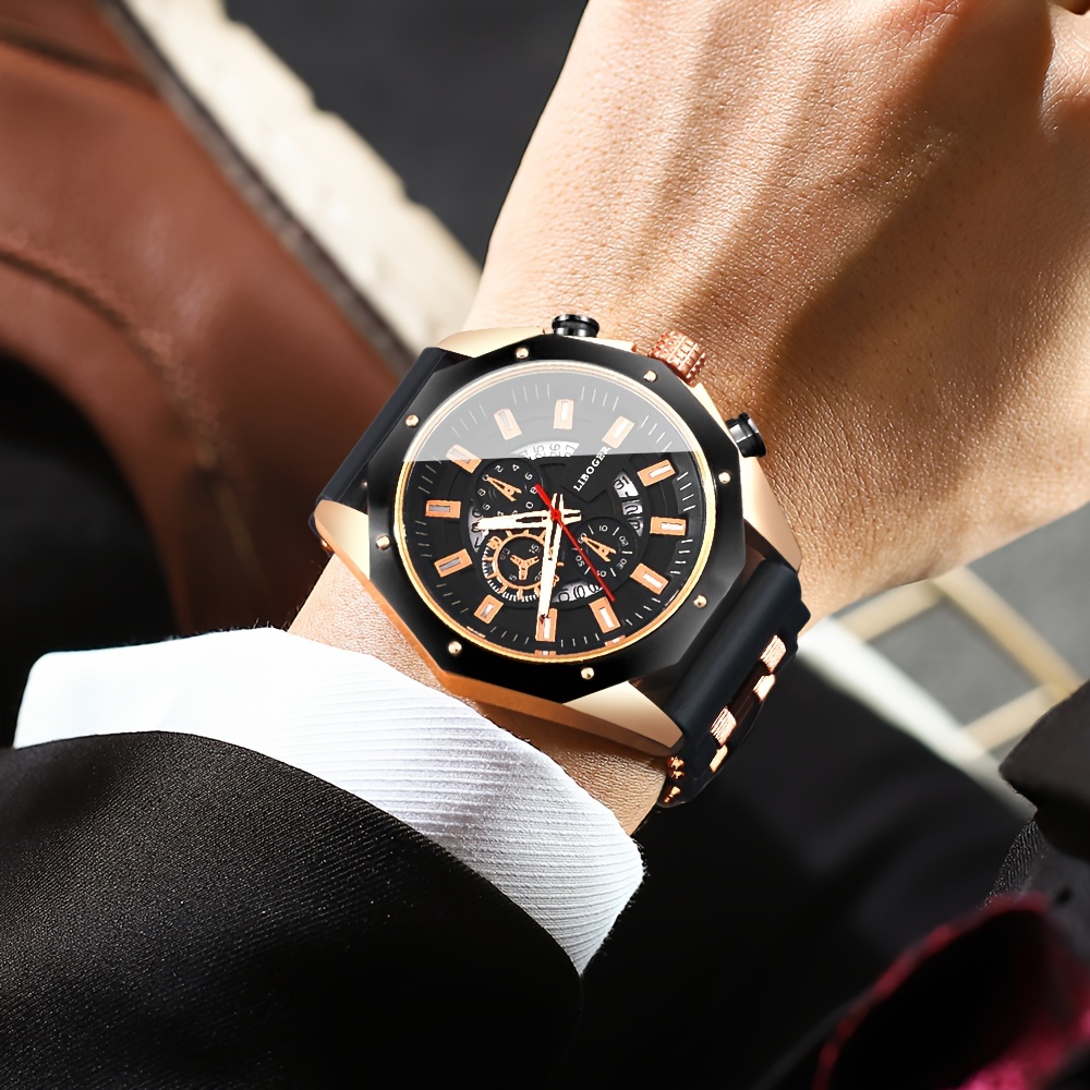 2 piezas de Relojes de Cuarzo para Hombre Estilo Negocios Casual con Esfera Negra y Azul y Detalles Dorados, Correas Intercambiables para Uso Diario, Cumpleaños, Fiestas - Regalo Perfecto para Él, Accesorios de Reloj