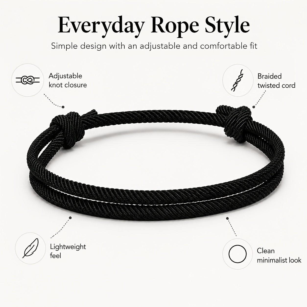 Unisex Minimalist Adjustable Rope Bracelet, Everyday Wear