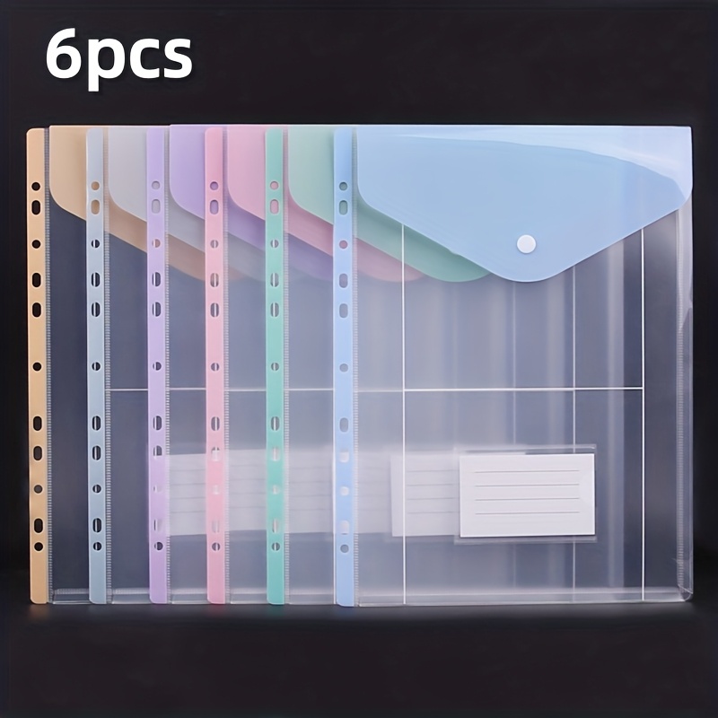 6pcs Vertical A4 Large-capacity Loose-leaf File Folders, Made Of Modern Pp Material, Button And Label Pockets, Portable Design For School, Home, Office, Travel
