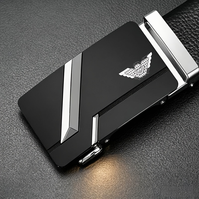 TEMU V-pattern Men's Business Belt, Band, Alloy Automatic Head One-button Fastener, Adjustable Length, Business Banquet Dressing Essential