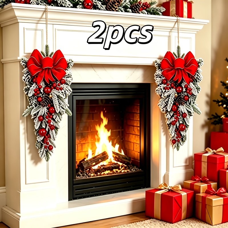 TEMU 2pcs Swags Hanging Flower Decorations Christmas Stair Garland Door Hanging Christmas Decorations Suitable For Stairs, Walls, Fireplaces, Home