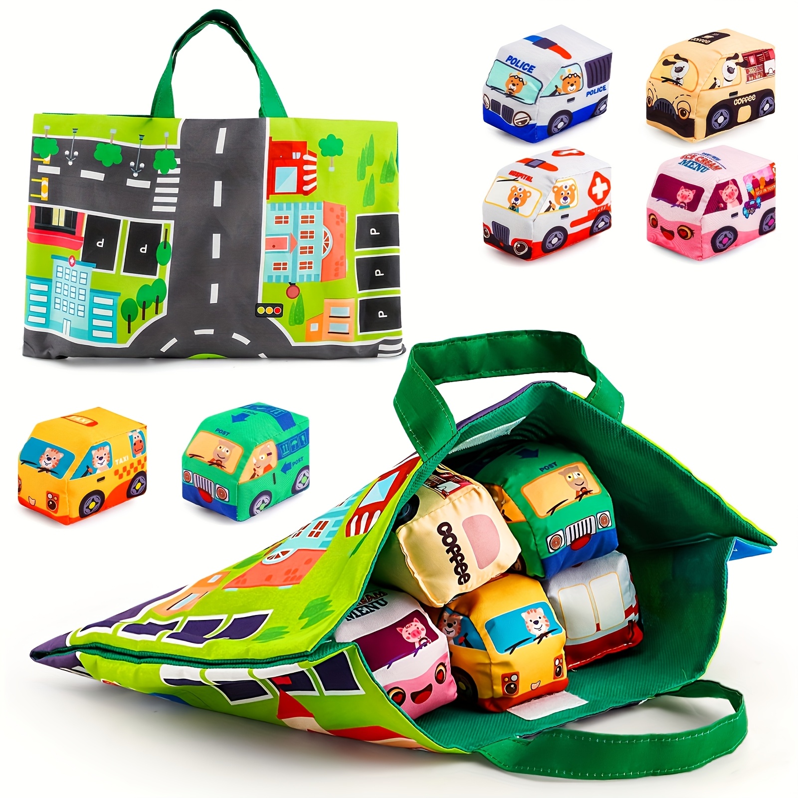 Interactive Fabric Car Play Mat with Storage Bag
