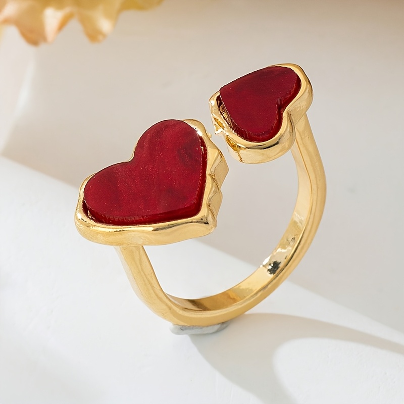 TEMU 1pc Ring Burgundy Asymmetrical Heart Open Adjustable Ring Valentine's Day Gift For Girlfriend