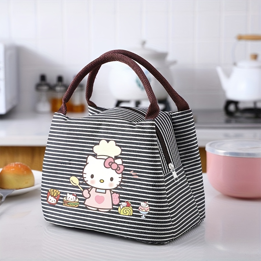 E-shop Hello Kitty Lunchbag mit Streifen, isolierte und hitzebeständige Lunchbox-Handtasche, Lunchbag, Lunchbox-Isolierer, Lunch Student Bento Bag,