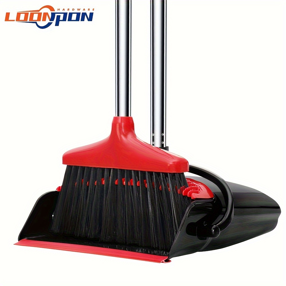 

Loonpon Broom With Dustpan Combo Set, Stiff Broom Dust Pan With Long Handle, Indoor Outdoor Floor Sweeping Upgrade Broom And Dustpan Set For Garage Kitchen Room Office Lobby Use (red)