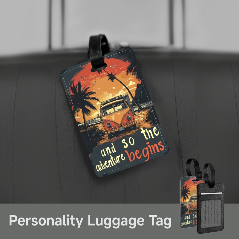 

Funny Camping Bus Leather Luggage Tag - , Fade-resistant Suitcase & Backpack Identifier - Travel, , And Gifts