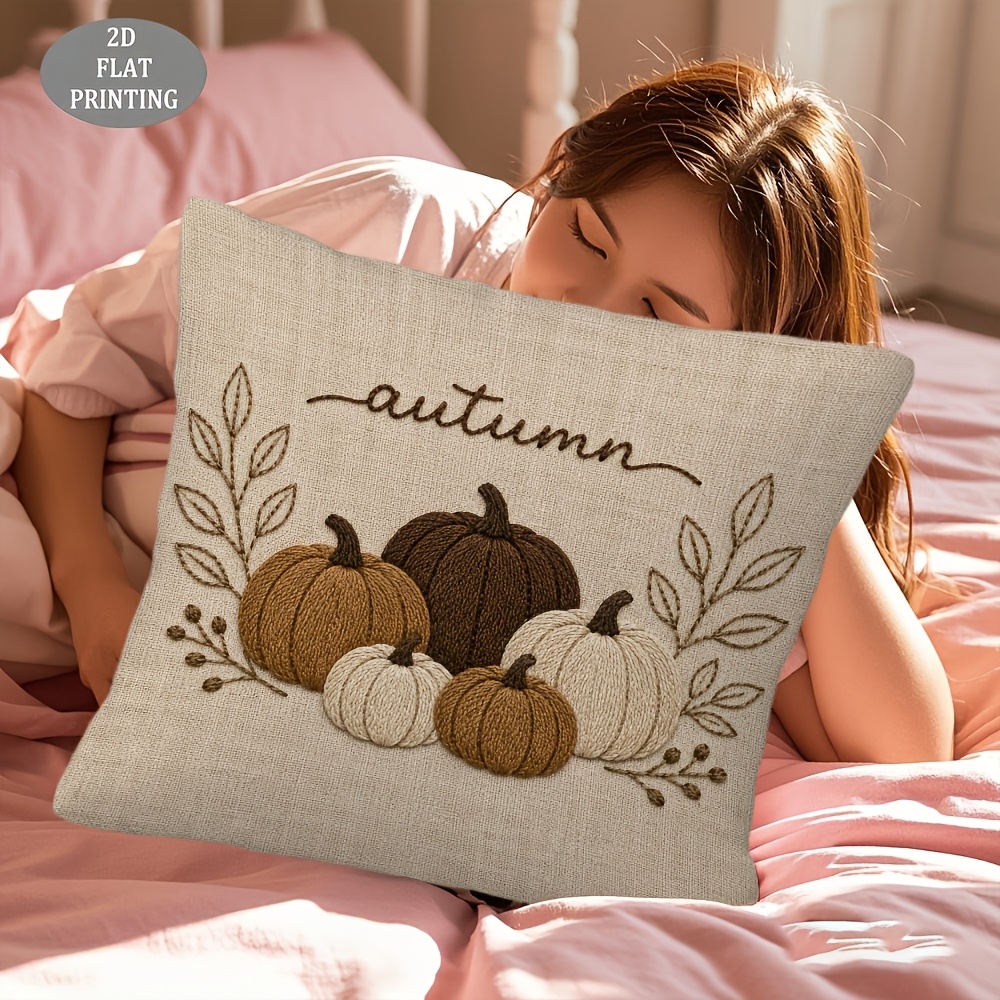 TEMU 2D Flat - Weicher und bequemer Kissenbezug, Herbstliche Kürbis-Motiv, Exquisites Muster, 2D Flat, Einseitiger Druck, Kissenkern nicht enthalten,