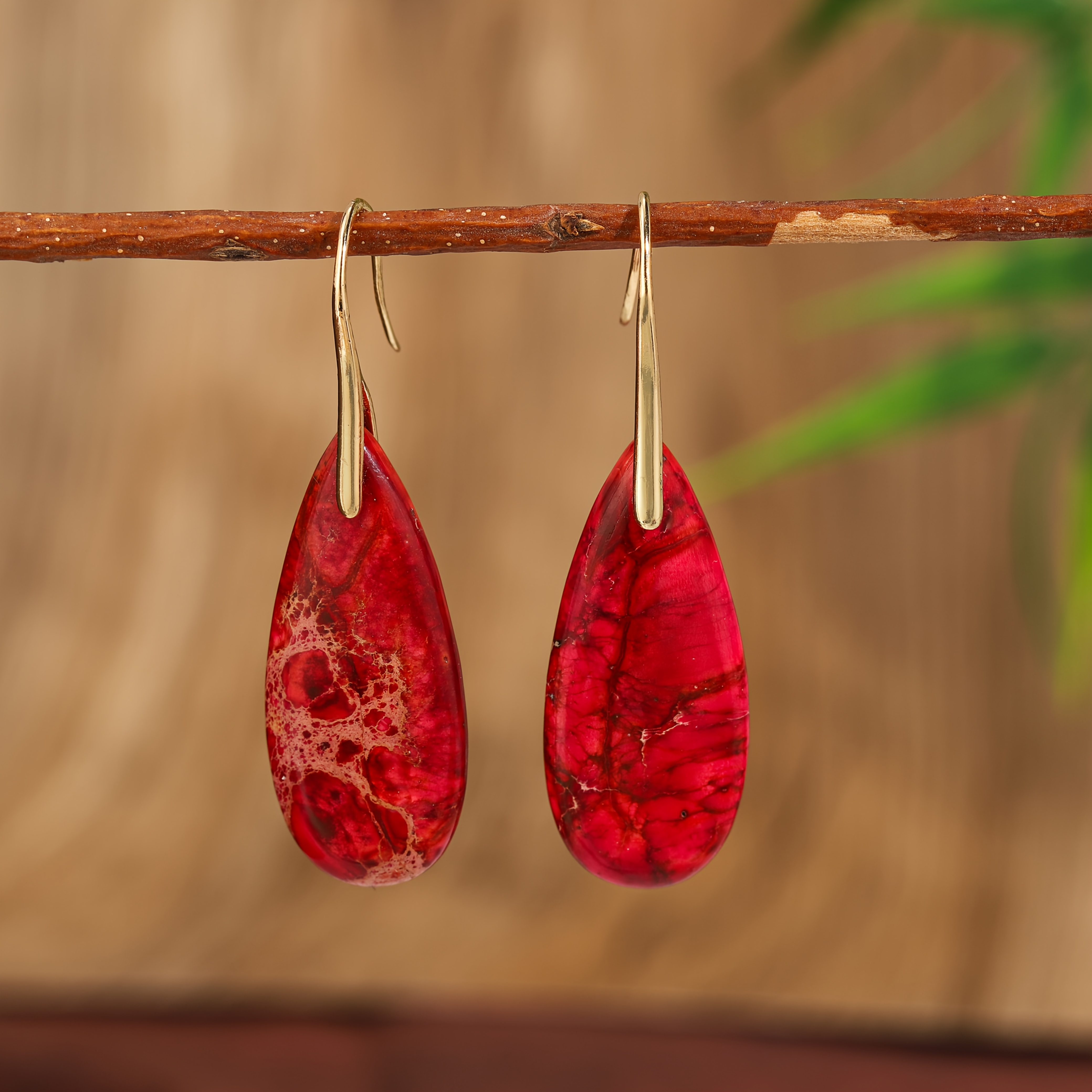 TEMU Natural Stone 1 Pair Tropical Bohemian Women's Pendant Earrings Perfect Gift For Daily Gift
