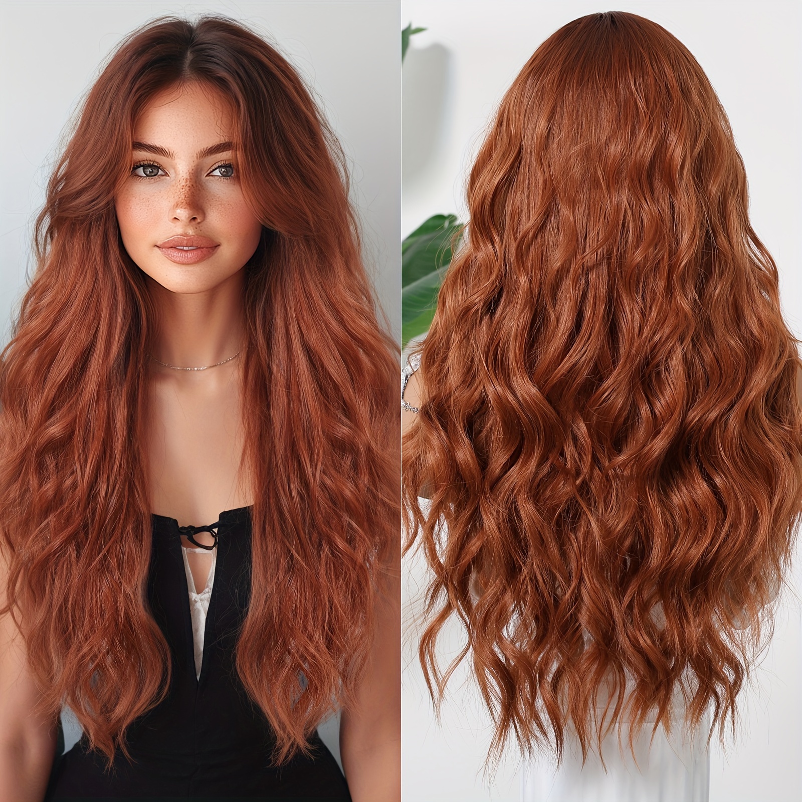 

Elegant Curly Wave Wig For Women - Tang Long Fiber, Natural Looking 150% Density, Cap, Styling With Realistic Bangs, High-temperature Resistance - Orange Long Hair Wig Suitable For All People